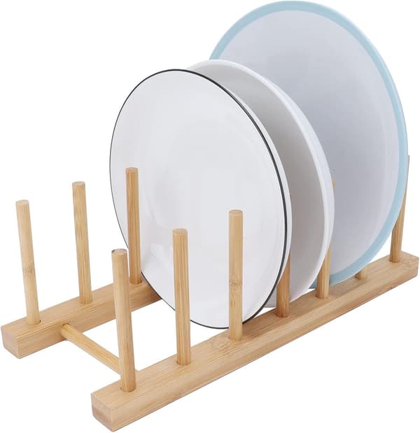 Pannställ Bambu Tallrikshållare 30x12 cm 7 Fack Köksförvaring