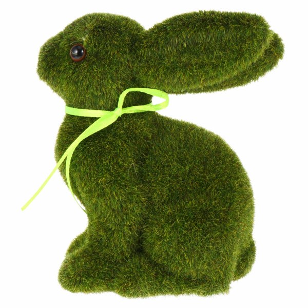 Påskhare Ornament Dekoration Grön flockad kanin Trädgårdsstaty Faux Moss Djurfigurer för barnkammare Bord Yard Heminredning