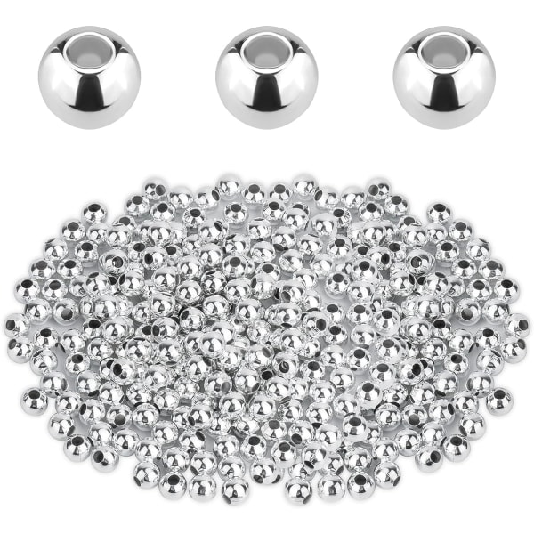 100 st 5 mm rund avstandsspærlor for smyckestillverkning, metalldistanspärlor Silver släta runda pärlor for DIY-tillverkning Armband Halsband Örhänge