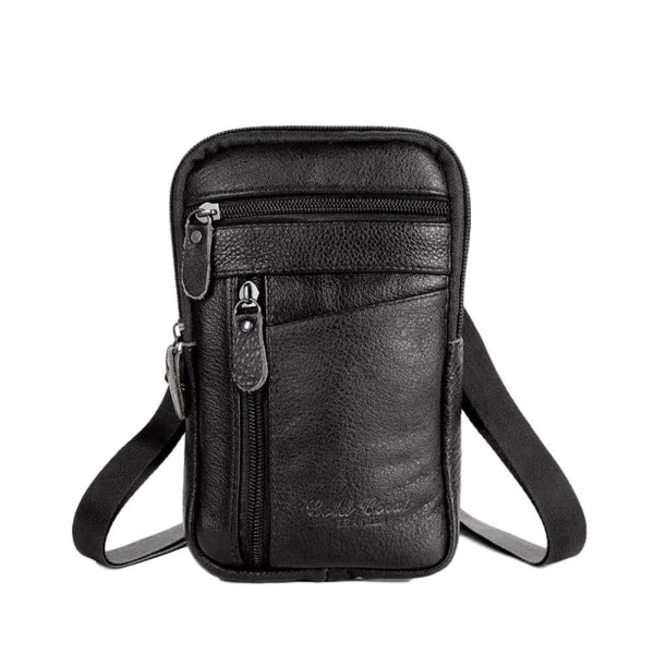 Herre Læder Mobiltelefon Taske Bæltetaske Crossbody Midje P - spot black One-size