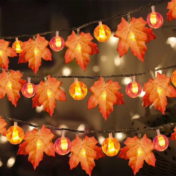 Lønneblad Gresskar LED Lyslenke, Batteridrevet Halloween Thanksgiving Dekor Double Maple Leaf 3m 20 lights + flash
