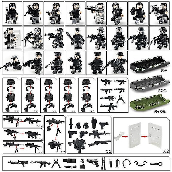 City Special Police Gas Mask Assault Rifle Military Dagger Rubber Dinghy Insert Building Blocks 25pcs