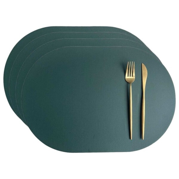 4-Pack Bordstablett i Konstläder Oval Grön 43x30cm grön green