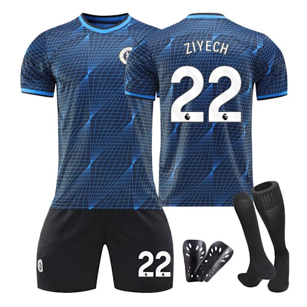 Chelsea Borta Barn Fotbollströja 23/24 med Strumpor och Skyddsutrustning 22 ZIYECH 22 ZIYECH 22 ZIYECH children's sizes24