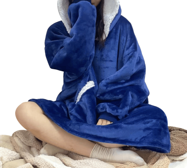 Oversized hettegenserteppe, bærbart hettegenserteppe-FF- blue