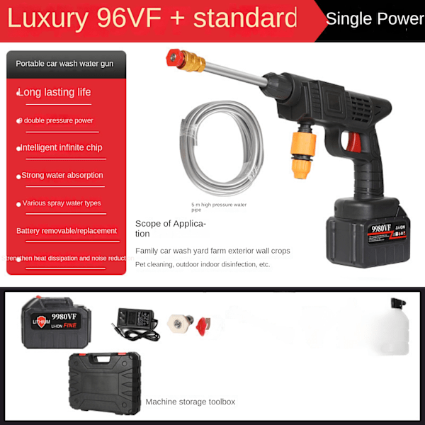 Kableløs højtryksrenser, 30 bar trykvandsdyse, 48V litiumbatteri med 60 minutters driftstid på fuld opladning, bærbar højtryksrenser F