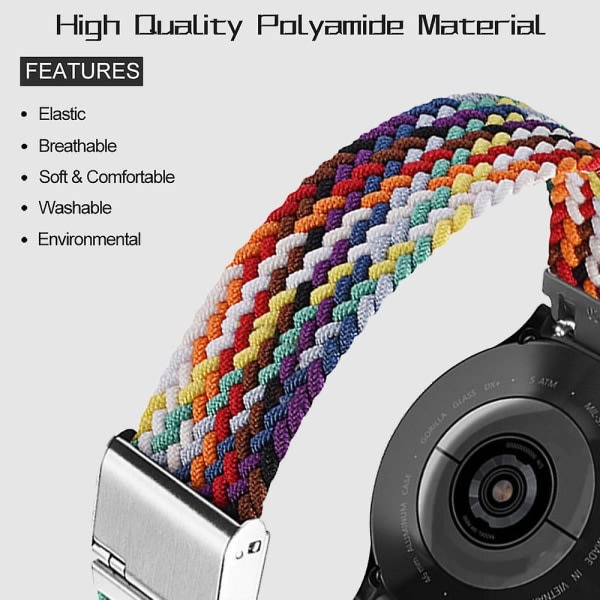 Sport Nylon flettet stropp kompatibel med Samsung Watch3 45mmatch S3.22mm regnbuefarge -22mm