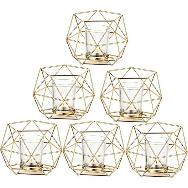 Tealight-holder lysestake metall - sett med 6 geometriske tealight-holdere perleljuslykt moderne geo dekorasjon for borddekorasjon