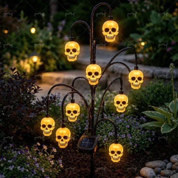 Halloween Solar Træstubslampe, Harpiks Spøgelse Græskar Kranie Kat Udendørs Dekoration Ghost