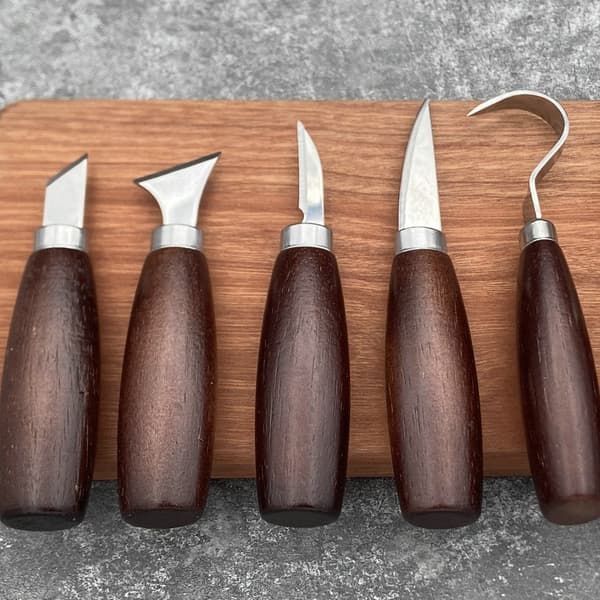Udskæringsknivsæt i rustfrit stål, 6-dele håndværktøj til græskar- og træskulptur Spoon Oak
