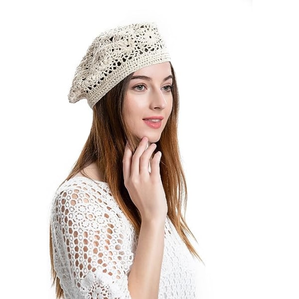 Kvinnor sommarstickad basker Handgjord virkad utskärning Lätt Slouchy Hat
