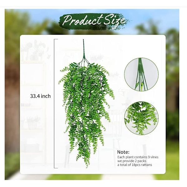 2 stk kunstige Boston Fern planter, kunstige kunstige planter