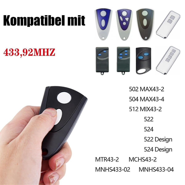 433 MHz autotallin ovenavaaja Tormatic Novotron 502 Max43-2 / 512 Mix43-2 -kaukosäätimelle, 2 kpl pakkaus (valkoinen avain) [DB] Musta