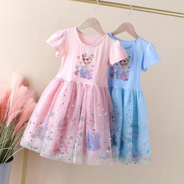 Jenter Bursdag Prinsessekjole Frozen Elsa Blonde Kostymekjole Rosa Pink 140cm