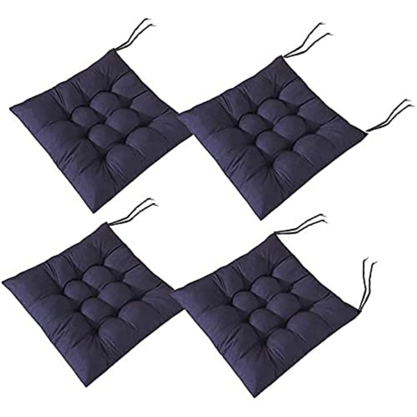 4 st mjuka stolsdynor, stolsdynor med band, stolsdynor matsal för trädgård uteplats kök matsal (40x40cm) navy blue