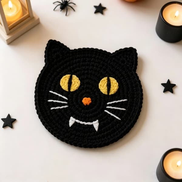 Hæklede Halloween-underlag, håndlavede græskar-spøgelses-monster-garn-drikkemåtter til borddekoration Button Ghost