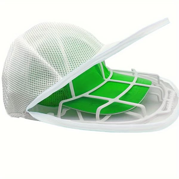 SUTNSCW Hat Washer with Zippered Polyester Mesh Laundry Bag - 2pcs Oval Shaped Cap Washing Protector for Machine Washing, Appar-FF- 1 hat rack + 1 hat washing bag