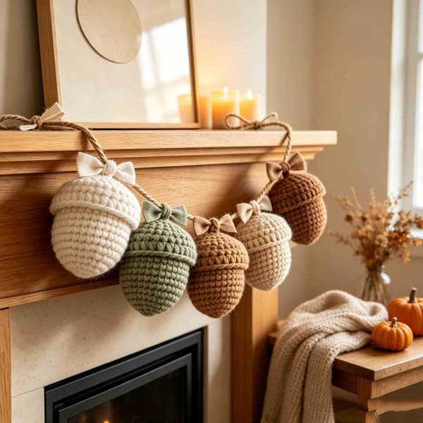 Efterårsgræskar lyskædekrans, strikket efterårsguirlande til Halloween Thanksgiving juledekoration Pine Cone String