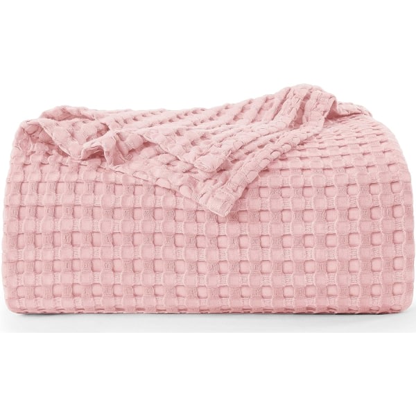 Sängkläder bomullsvåffelfilt (rosa - 110*70 cm) Mjuk Lätt och andningsbar sengfilt Lagring hvilken seng som helst for hele sesongen