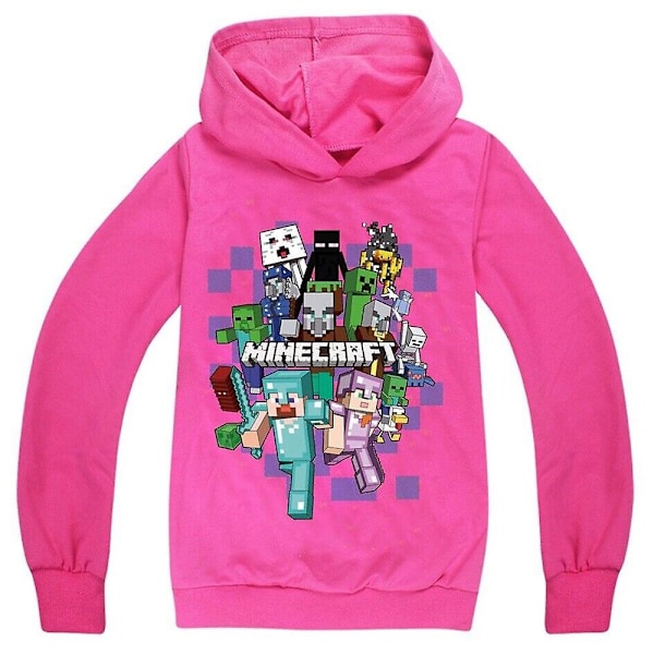 Barnas Tegneserie Hoodie Casual Langarmet Genser Minecraft Grafisk Trøye for 5-12 år Gutter Jenter - Xin Rose Red Rose Red 9-10Years