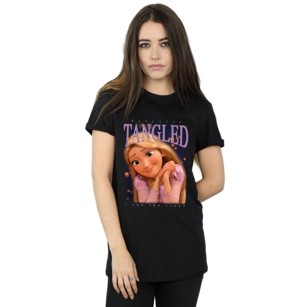 Tangled kvinner/damer Rapunzel Montage Cotton Boyfriend T-skjorte Svart L