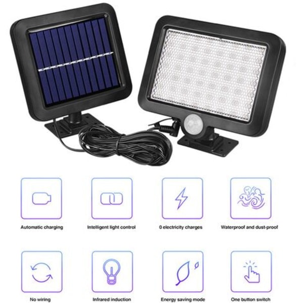 Solcellslampor för utomhusbruk, 56 LED solcellslampa utomhus med rörelsesensor, IP65 vattentät, soldriven trädgårdslampa med kabel