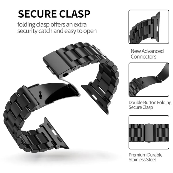 Rustfrit stål armbånd til Apple Watch Band 45mm Ultra 49mm 41mm 40mm 44mm ur Metal armbånd til Iwatch Series 9 8 7 6 5 Black