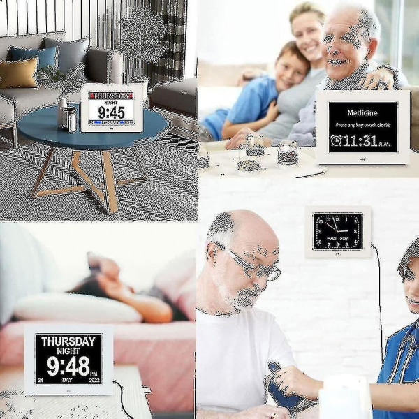 Demensklocka Alzheimersklocka Stor Digital Kalenderklocka för Seniorer, Klocka med Dag och Datum F - Språk: Engelska