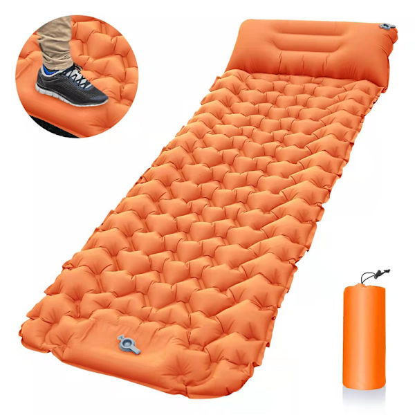 Selvoppblåsende Campingmadrass: Tykk Lettvekts Enkel Campingmadrass Oppblåsbar og Festbar Dobbel Campingmatte og Kompakt Oppblåsbar-XF7- orange color