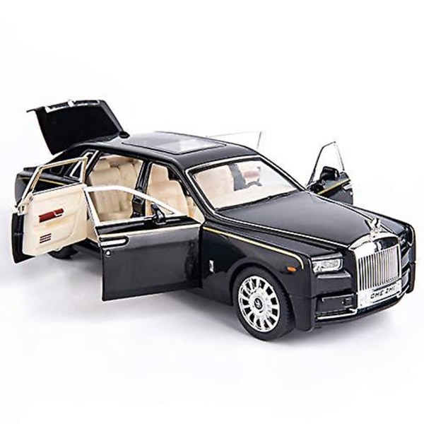 1/24 Rolls-Royce Phantom modellbil, sinklegering Pull Back-leketøy Diecast-leketøysbiler med lyd og lys for barn gutt jente gave (svart)