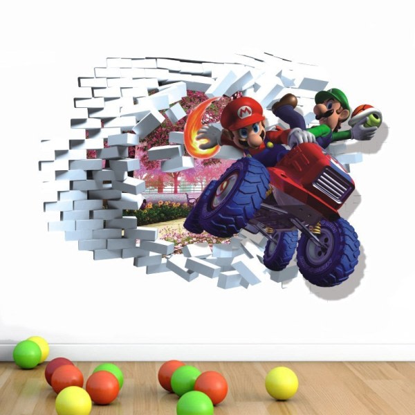 Et stykke 34 × 47 cm 3D knækket væg Mario børneværelse væg d