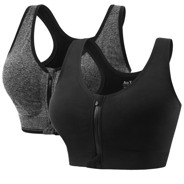 Sportbehåar med 2 dragkedjor framtill med avtagbara kuddar för löparskjorta för kvinnor Yoga linne (M)