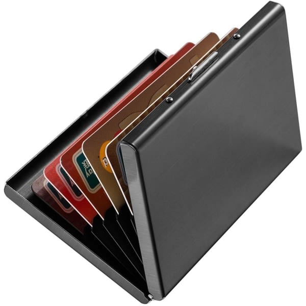 Luottokorttisuojalompakko, ruostumattomasta teräksestä valmistettu case, metallinen case , jossa 6 PVC-lokeroa (musta)