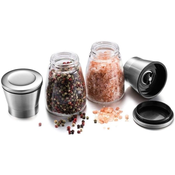 Salt- og set – Premium salt- og pepparkvarn i rostfritt stål med glaskroppe og justerbar grovhet