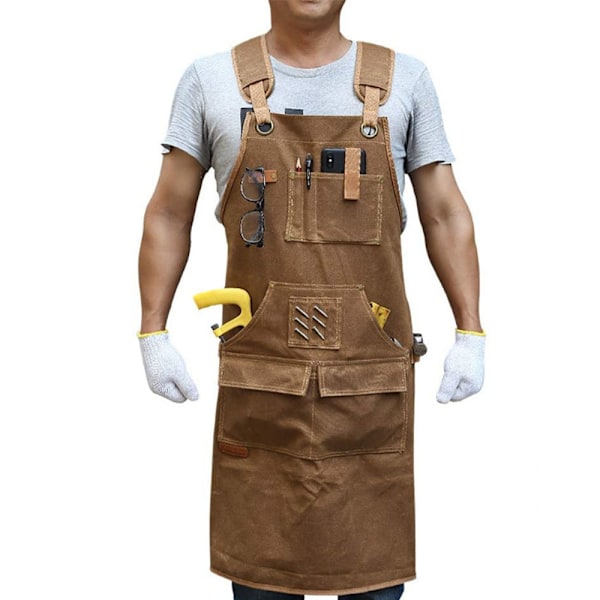 Carpenter Apron in Waxed Canvas for Men and Women | Durable Work Apron with Pockets | Lower Back Straps | Adjustable Tool Apron-XF9-