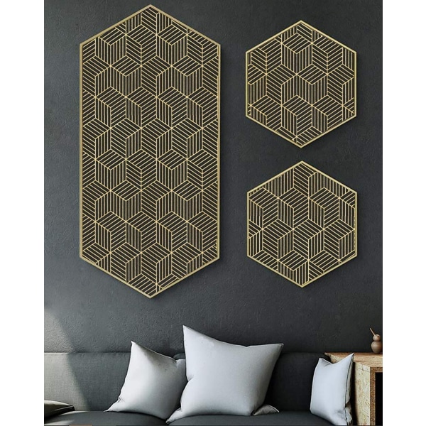 Guld Svart Geometriska Hexagoner Peel and Stick Tapet Guld