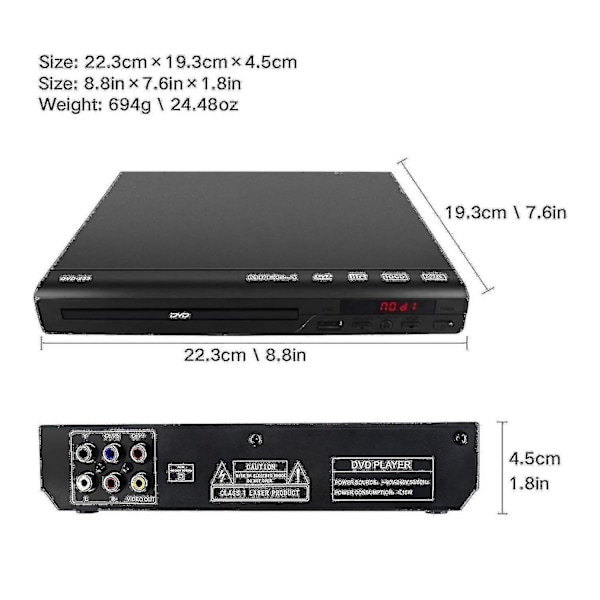 DVD-spiller for TV, alle regioner frie DVD-CD-spillere AV-utgang innebygd / Ntsc, USB-inngang, fjernkontroll