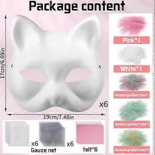 Kattinaamio turkiksella ja verkko-osalla, tyhjät paperinaamiot askarteluun, valkoiset maalauspaperinaamiot, kissanaamio DIY Halloween Mardi Gras -juhliin-XF1- Rose-29pcs