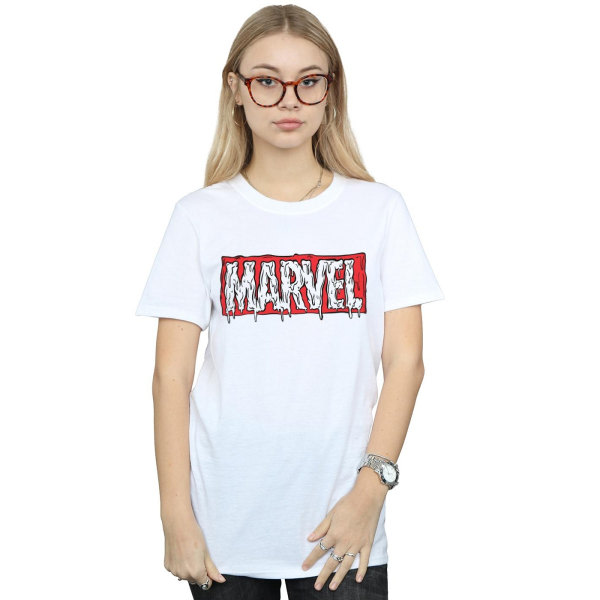 Marvel Dame/Dam Drip Logo Bomuld Kæreste T-shirt M Hvid Hvid M