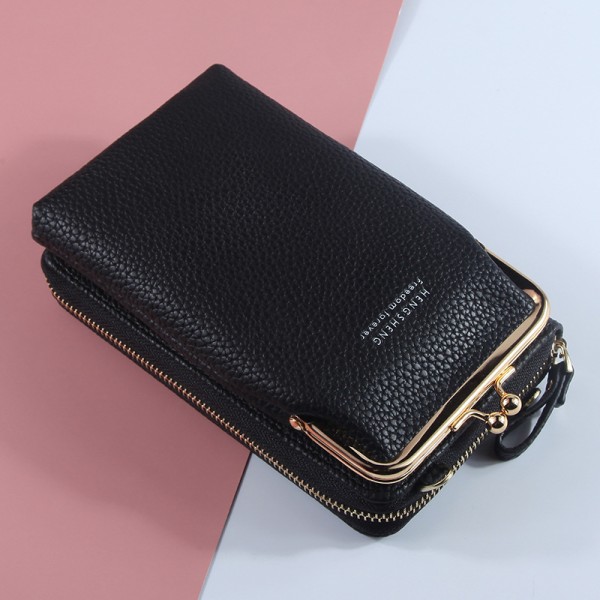 Mobilväska Plånbok Korthållare Väska med axelrem svart