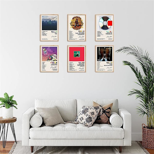 6-pack Kanye West Album Poster Ye The College Dropout Yeezus Graduation Late Registration Prints Cover Wall Art Decor Fans Music Lovers Gifts