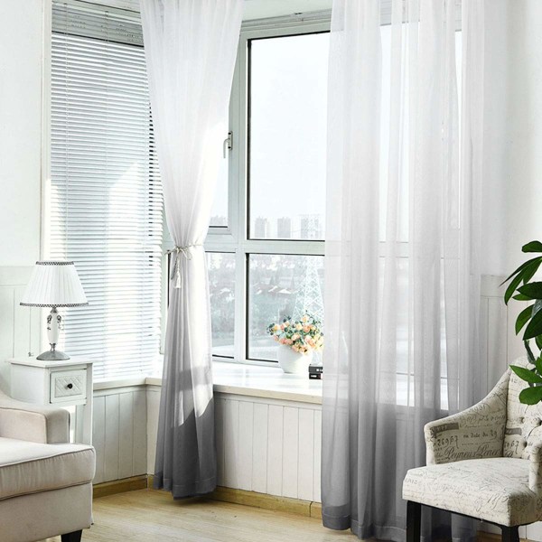 Sett med 2 hvite, gjennomsiktige gardiner, Vindu Voile Vinduspaneler