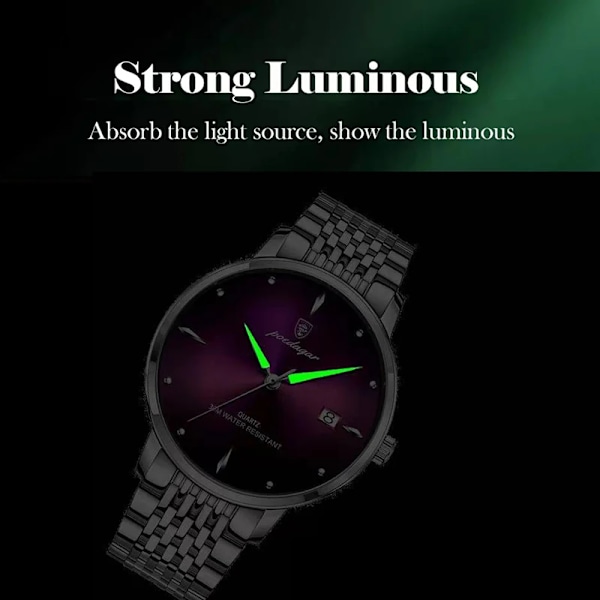 POEDAGAR Ultra Tynd Mænds Quartz Armbåndsur Vandafvisende Luksus Mærke Lysende Ur Mænd Rustfrit Stål Casual Gave green and box
