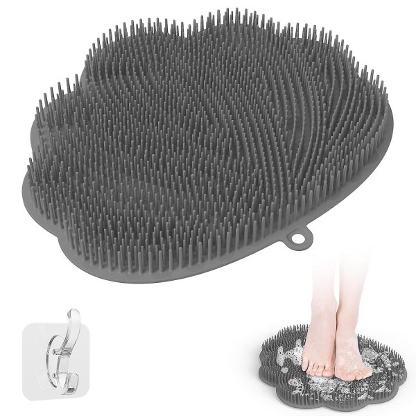 Opgrader bruser fodmassagerbruser med skridsikker sugekop Vægmonteret bagvasker til brusebad (grå)