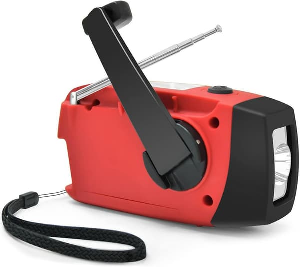 Punainen kampiradio aurinkopaneeleilla, taskulampulla ja 2000mAh varavirtalähteellä, hätäradio, punainen, one size-FF-
