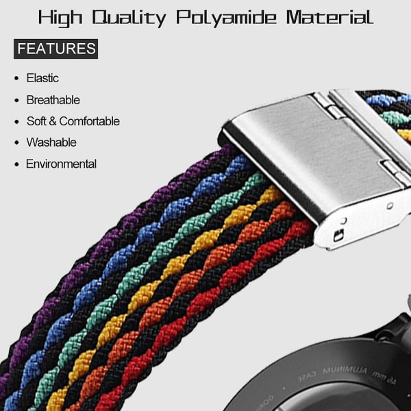 Sport Nylon flettet rem kompatibel med Samsung Watch3 45mmatch S3.22mm Dyb stribet farve-22mm
