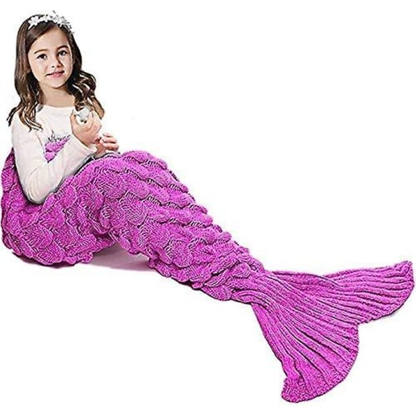 Mermaid Tail Teppe for Jenter, Mermaid Sovepose for Barn, Håndvevd Mermaid Tail Teppe (Skala rosa)