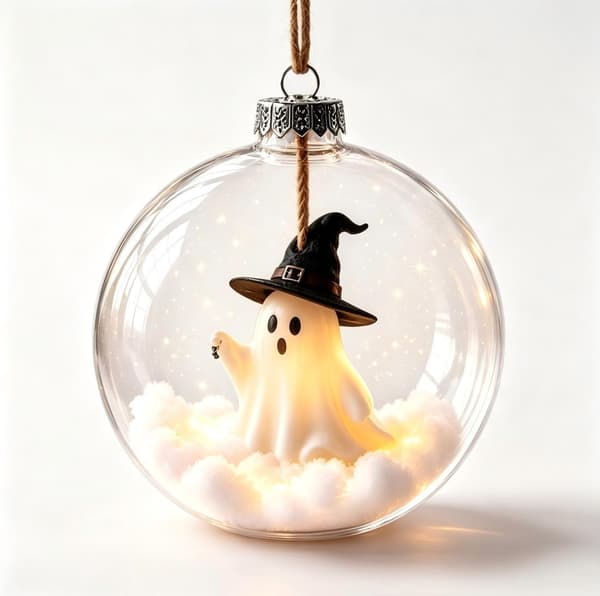 Mini Gennemsigtigt Julepyntssæt, 4 Designs Spøgelse Heks Sort Kat Græskar til Juletræsdekoration Witch