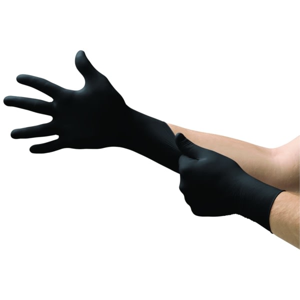 Engångshandske av nitril, latex- och puderfri, medicinskt och industriellt skydd, engångshandske, svart, storlek M (100 handskar)