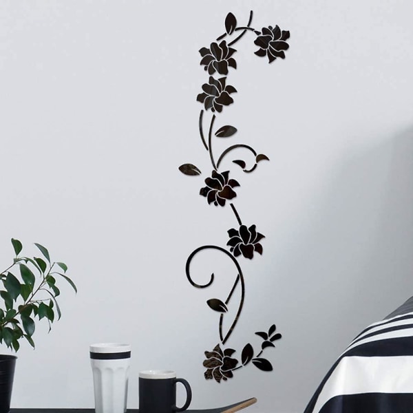 Blomster vineyal spejl wallstickers, elegant vægjustering